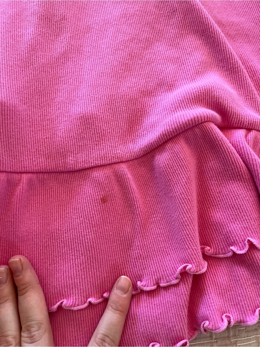 Y2K 2000s Pink Cotton Ruffle Hem Mini Dress Bow and Sparkle Accent L - Picture 2 of 7
